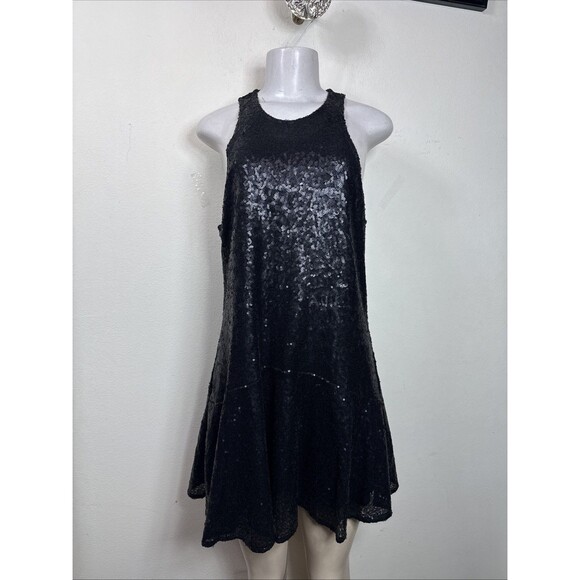 (C1) Free People black sequined mini dress, flared and lined, women's size XS - Picture 3 of 13
